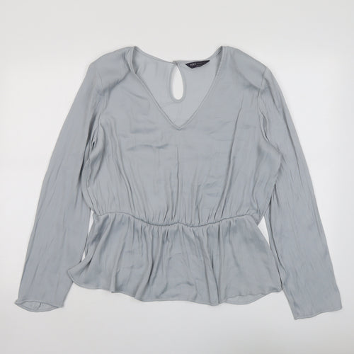 Marks and Spencer Womens Grey Polyester Basic Blouse Size 16 V-Neck