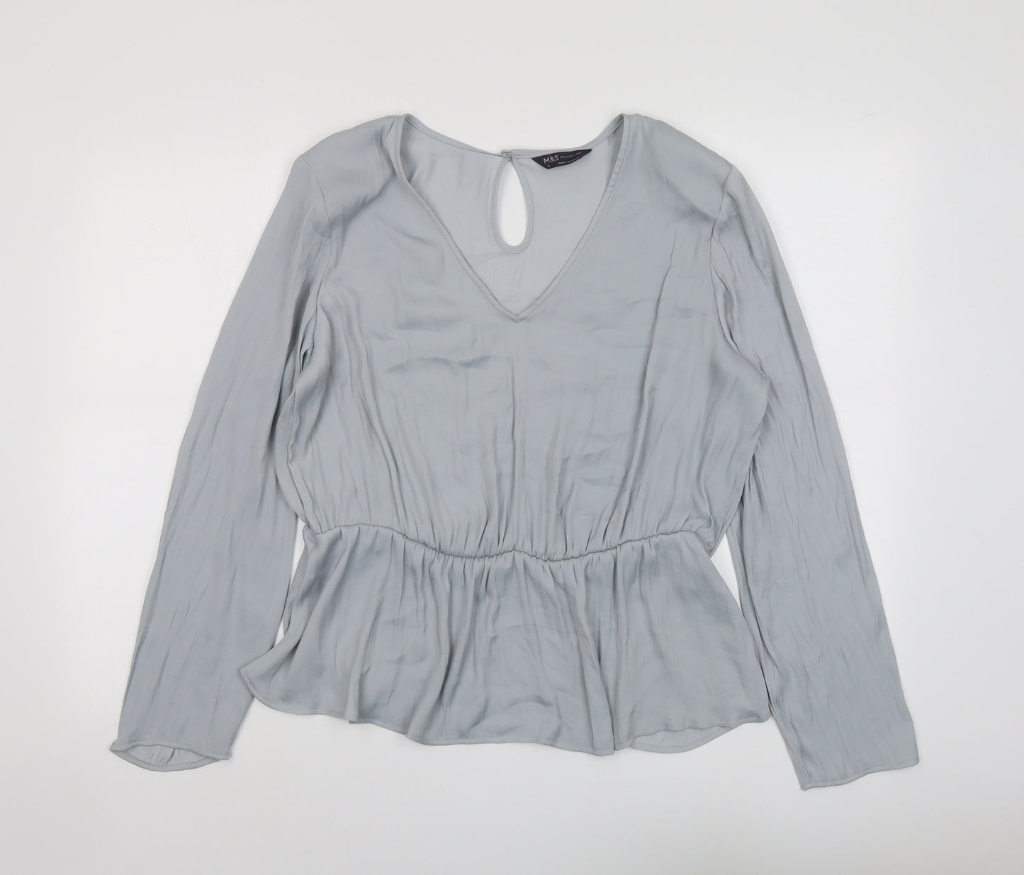 Marks and Spencer Womens Grey Polyester Basic Blouse Size 16 V-Neck