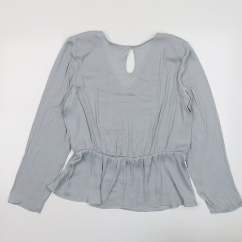 Marks and Spencer Womens Grey Polyester Basic Blouse Size 16 V-Neck