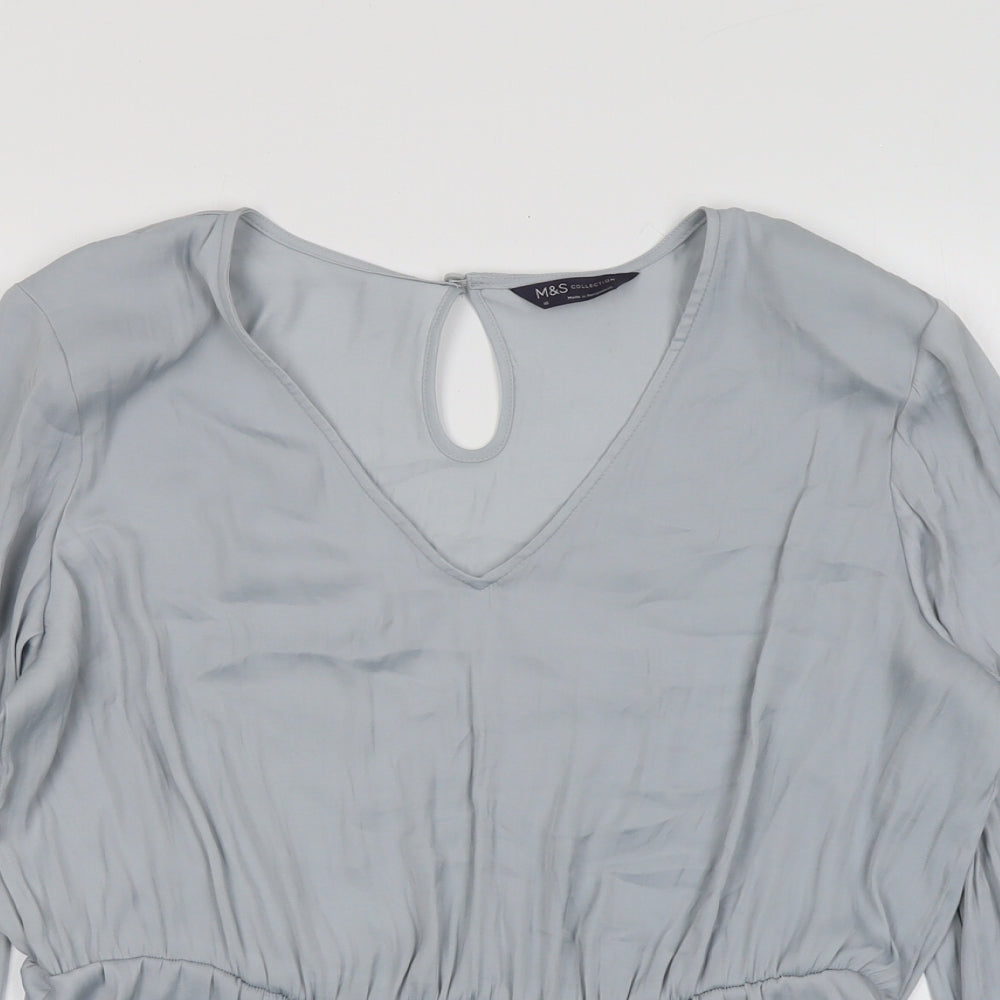 Marks and Spencer Womens Grey Polyester Basic Blouse Size 16 V-Neck