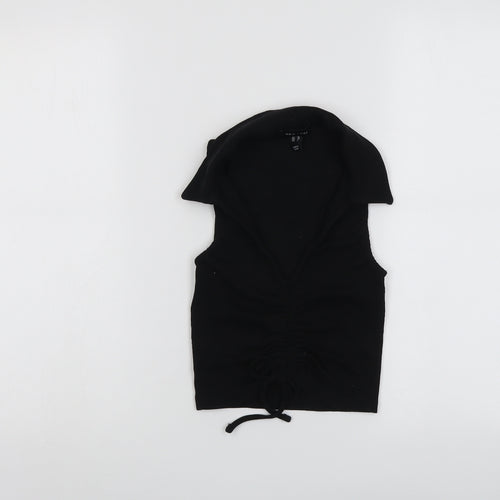 New Look Womens Black Polyester Cropped Tank Size 10 Collared