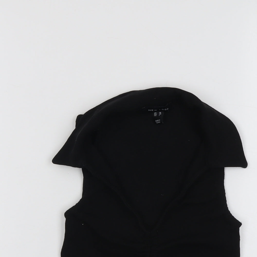 New Look Womens Black Polyester Cropped Tank Size 10 Collared