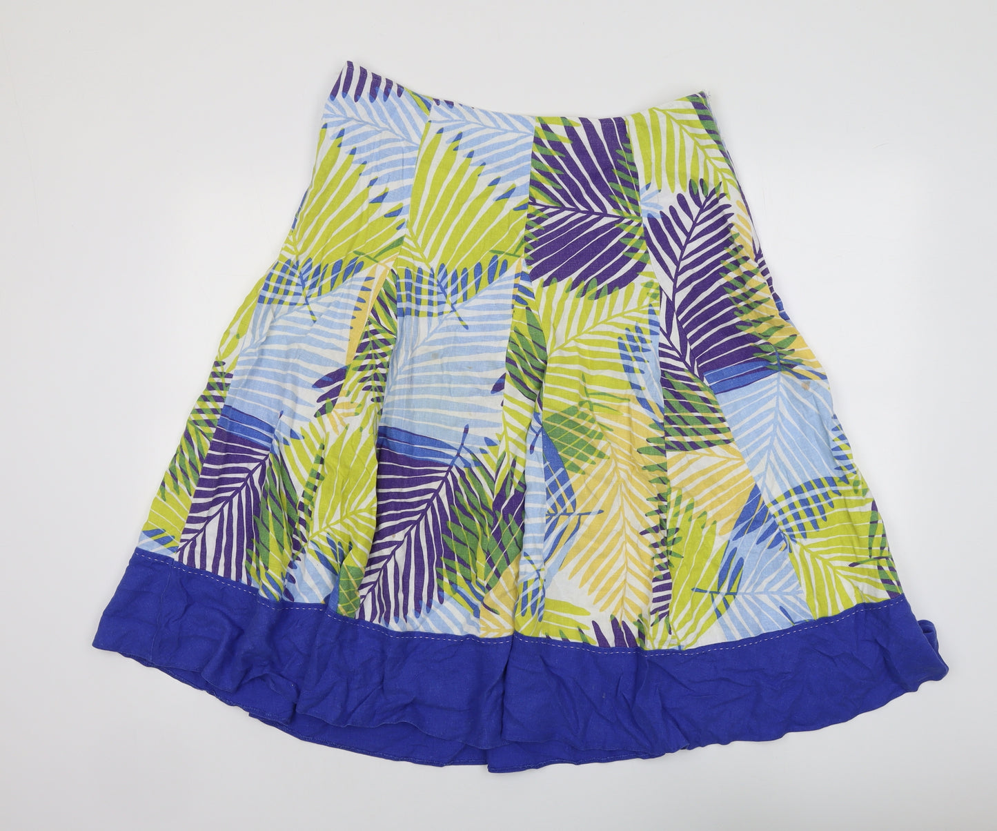 Marks and Spencer Womens Multicoloured Geometric Viscose Swing Skirt Size 14 Zip - Leaf Pattern