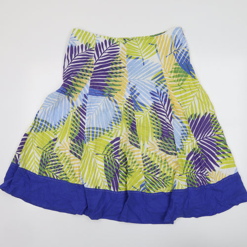 Marks and Spencer Womens Multicoloured Geometric Viscose Swing Skirt Size 14 Zip - Leaf Pattern