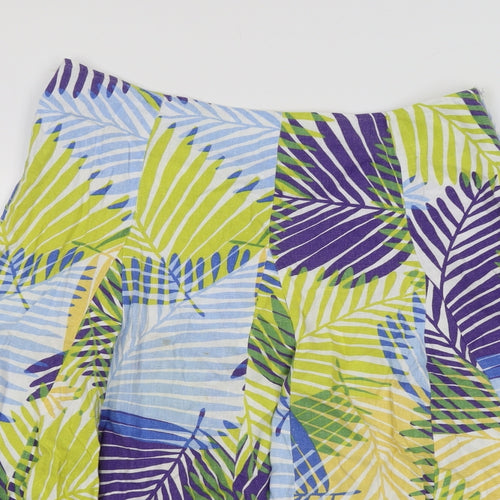 Marks and Spencer Womens Multicoloured Geometric Viscose Swing Skirt Size 14 Zip - Leaf Pattern
