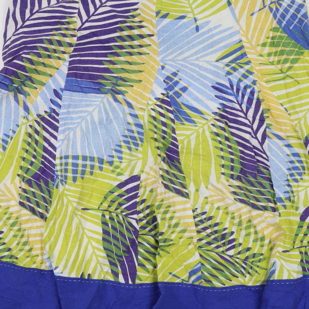Marks and Spencer Womens Multicoloured Geometric Viscose Swing Skirt Size 14 Zip - Leaf Pattern