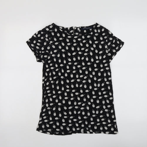 French Connection Womens Black Geometric Cotton Basic T-Shirt Size XS Round Neck