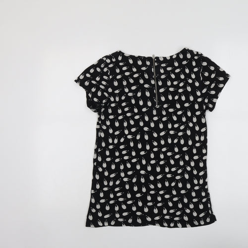 French Connection Womens Black Geometric Cotton Basic T-Shirt Size XS Round Neck