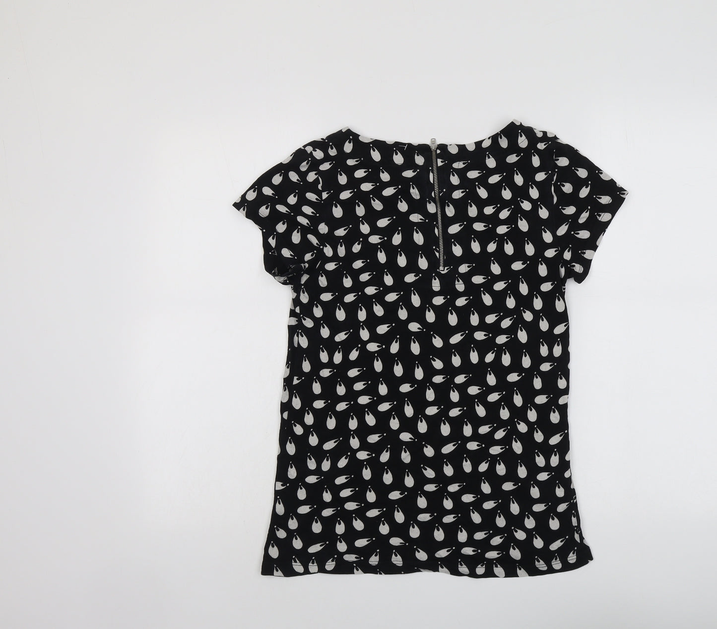 French Connection Womens Black Geometric Cotton Basic T-Shirt Size XS Round Neck