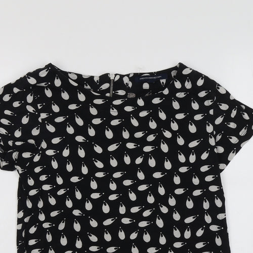 French Connection Womens Black Geometric Cotton Basic T-Shirt Size XS Round Neck