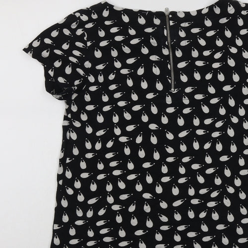 French Connection Womens Black Geometric Cotton Basic T-Shirt Size XS Round Neck