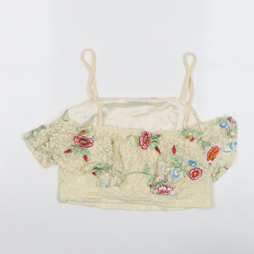 Elli White Womens Beige Floral Polyester Cropped Blouse Size M Off the Shoulder
