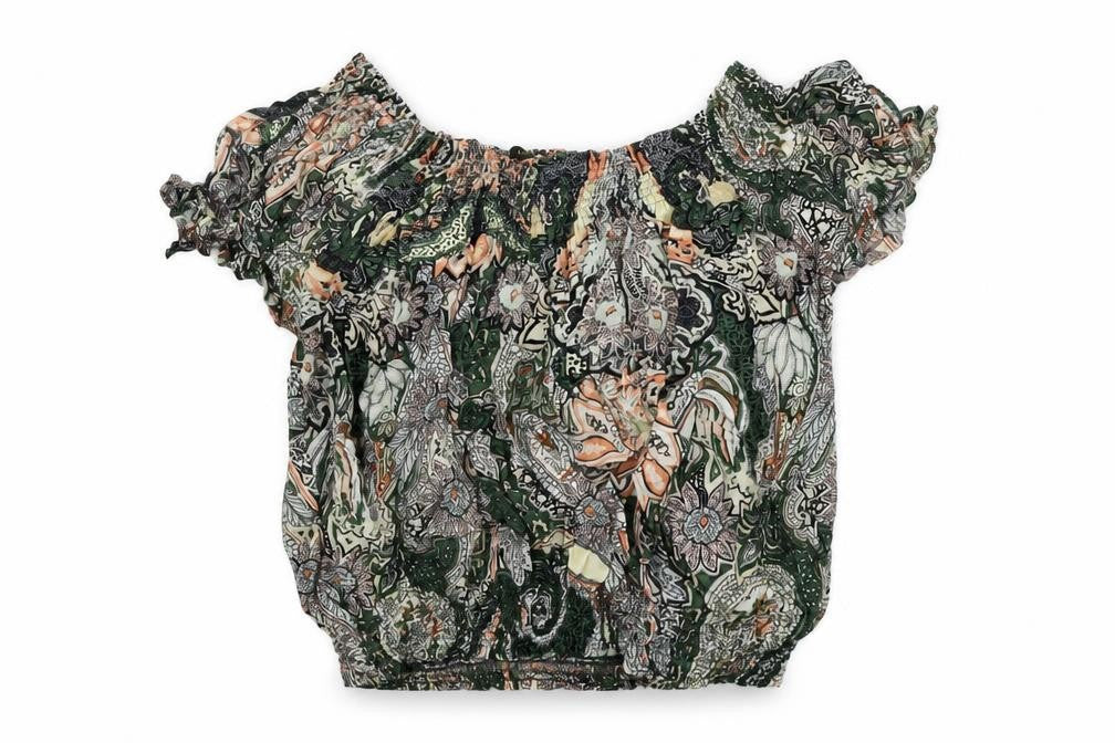 Zara Womens Green Geometric Viscose Basic Blouse Size S Round Neck