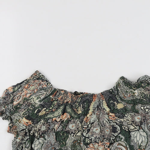 Zara Womens Green Geometric Viscose Basic Blouse Size S Round Neck