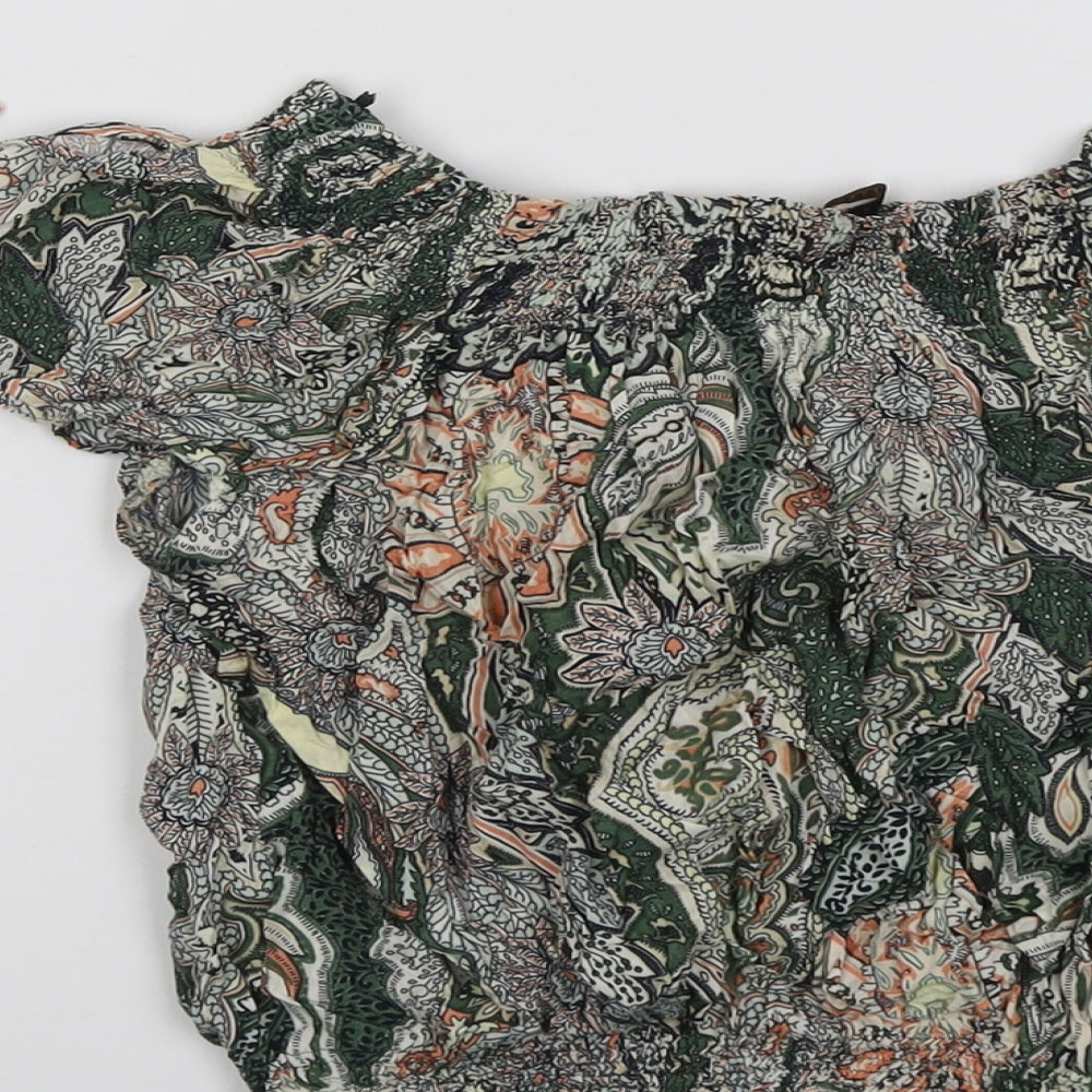 Zara Womens Green Geometric Viscose Basic Blouse Size S Round Neck