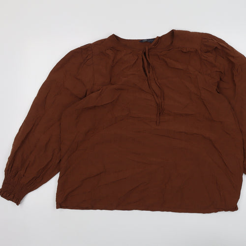 Marks and Spencer Womens Brown Modal Basic Blouse Size 18 Round Neck