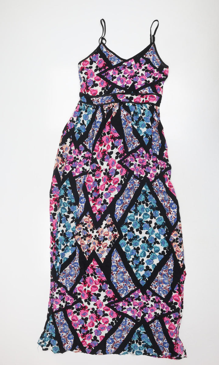 Topshop Womens Multicoloured Floral Viscose Maxi Size 8 V-Neck Zip