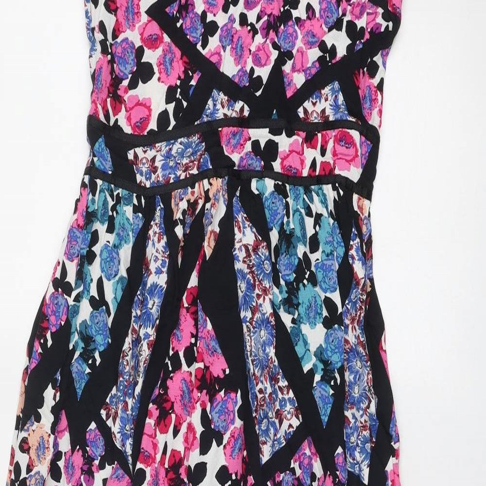 Topshop Womens Multicoloured Floral Viscose Maxi Size 8 V-Neck Zip