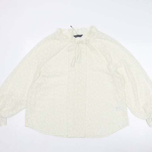 Marks and Spencer Womens Ivory Geometric Polyester Basic Blouse Size 16 Round Neck