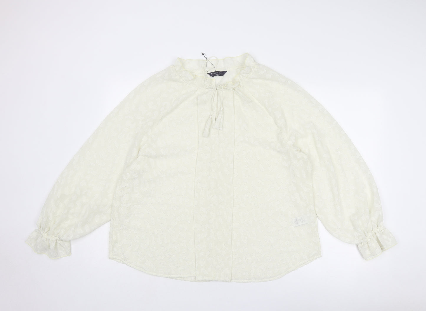 Marks and Spencer Womens Ivory Geometric Polyester Basic Blouse Size 16 Round Neck