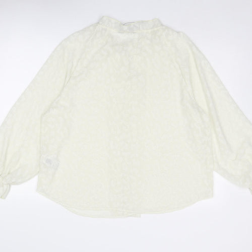 Marks and Spencer Womens Ivory Geometric Polyester Basic Blouse Size 16 Round Neck