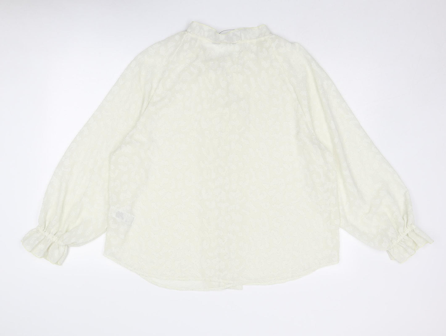 Marks and Spencer Womens Ivory Geometric Polyester Basic Blouse Size 16 Round Neck