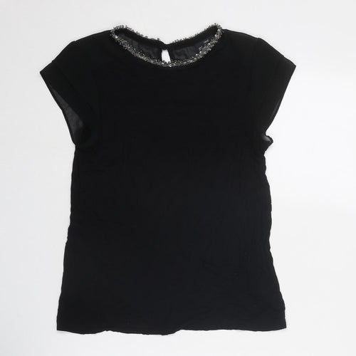 NEXT Womens Black Viscose Basic Blouse Size 8 Round Neck