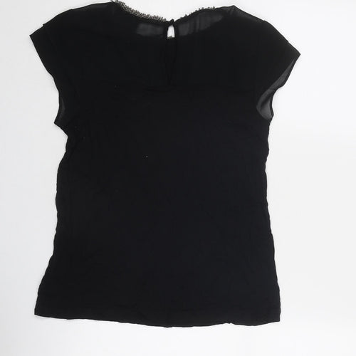 NEXT Womens Black Viscose Basic Blouse Size 8 Round Neck