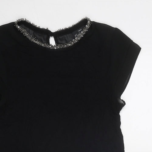NEXT Womens Black Viscose Basic Blouse Size 8 Round Neck