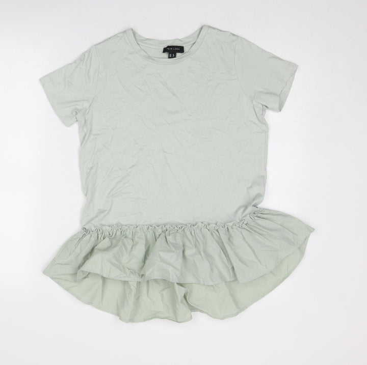 New Look Womens Green Viscose Basic T-Shirt Size 8 Round Neck