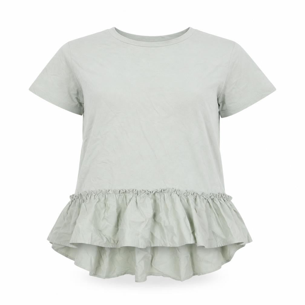 Front view of New Look women’s green viscose basic t-shirt, size UK 8, round neck