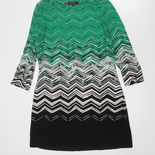 Principles Womens Green Geometric Viscose A-Line Size 12 Boat Neck Pullover