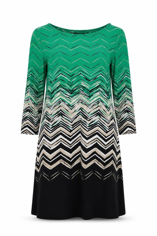 Front view of Principles women’s green geometric viscose a-line, size UK 12, boat neck pullover