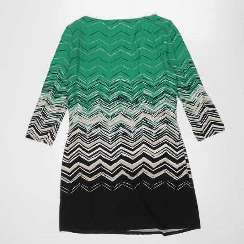 Principles Womens Green Geometric Viscose A-Line Size 12 Boat Neck Pullover