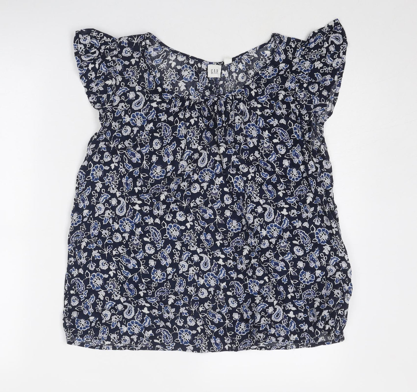 Gap Womens Blue Geometric Cotton Basic Blouse Size S Round Neck