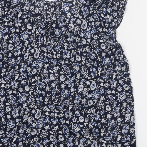 Gap Womens Blue Geometric Cotton Basic Blouse Size S Round Neck
