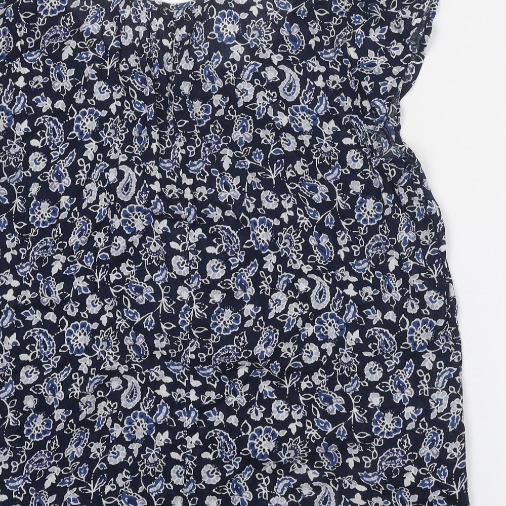 Gap Womens Blue Geometric Cotton Basic Blouse Size S Round Neck