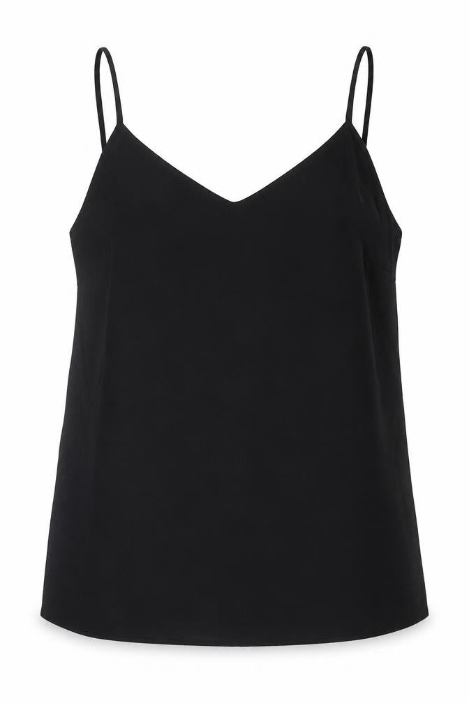 Front view of Marks & Spencer women’s black polyester basic tank, size UK 10, sweetheart