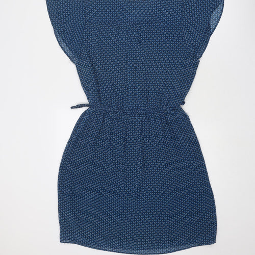 H&M Womens Blue Geometric Polyester A-Line Size 12 V-Neck Pullover - Flutter Sleeve
