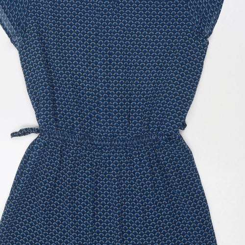 H&M Womens Blue Geometric Polyester A-Line Size 12 V-Neck Pullover - Flutter Sleeve