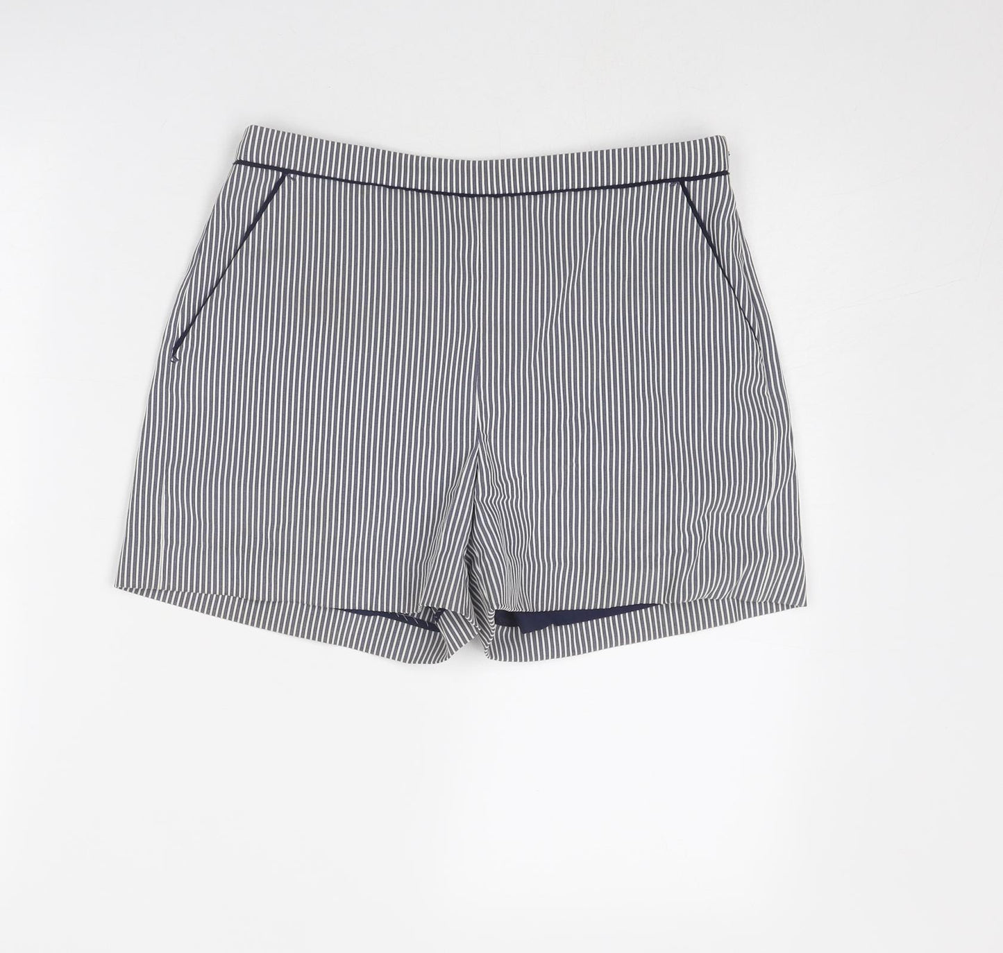 MARCS Womens Blue Striped Polyester Basic Shorts Size 8 Regular Zip