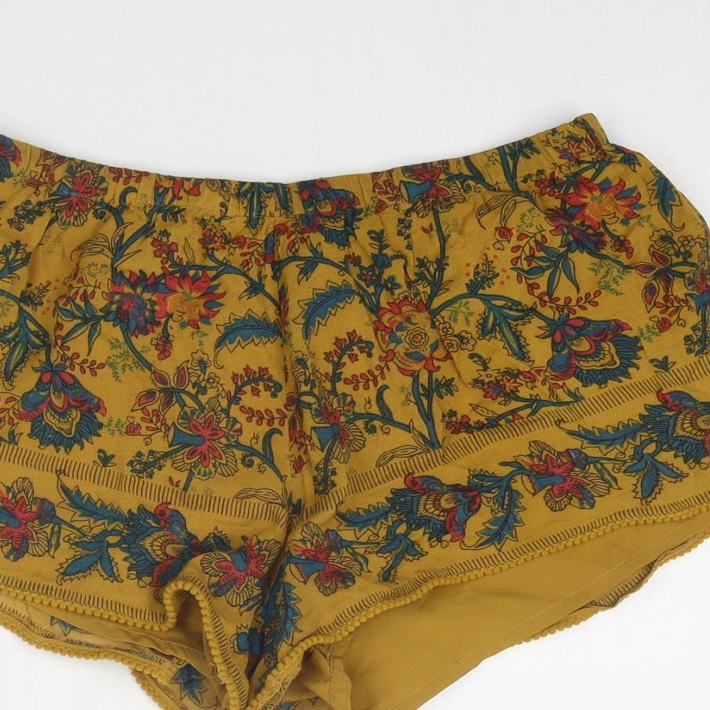 Zara Womens Multicoloured Floral Viscose Basic Shorts Size M Regular Pull On