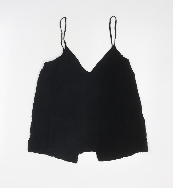 H&M Womens Black Viscose Basic Tank Size 10 V-Neck