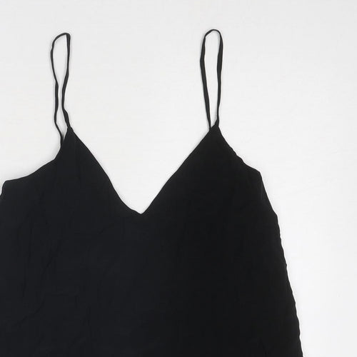 H&M Womens Black Viscose Basic Tank Size 10 V-Neck