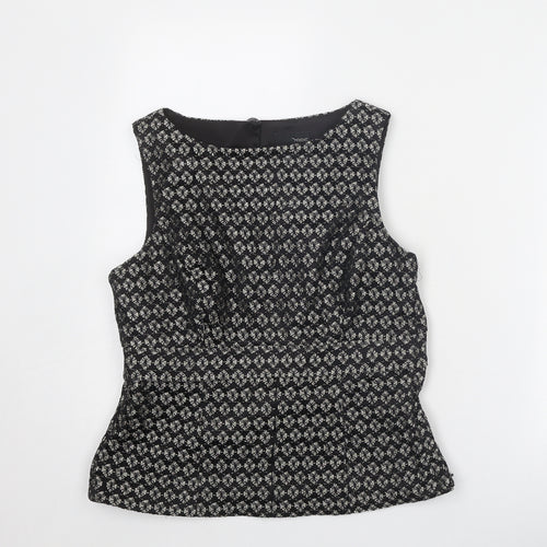 NEXT Womens Black Geometric Nylon Basic Tank Size 14 Round Neck