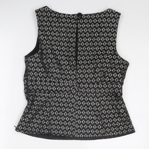 NEXT Womens Black Geometric Nylon Basic Tank Size 14 Round Neck