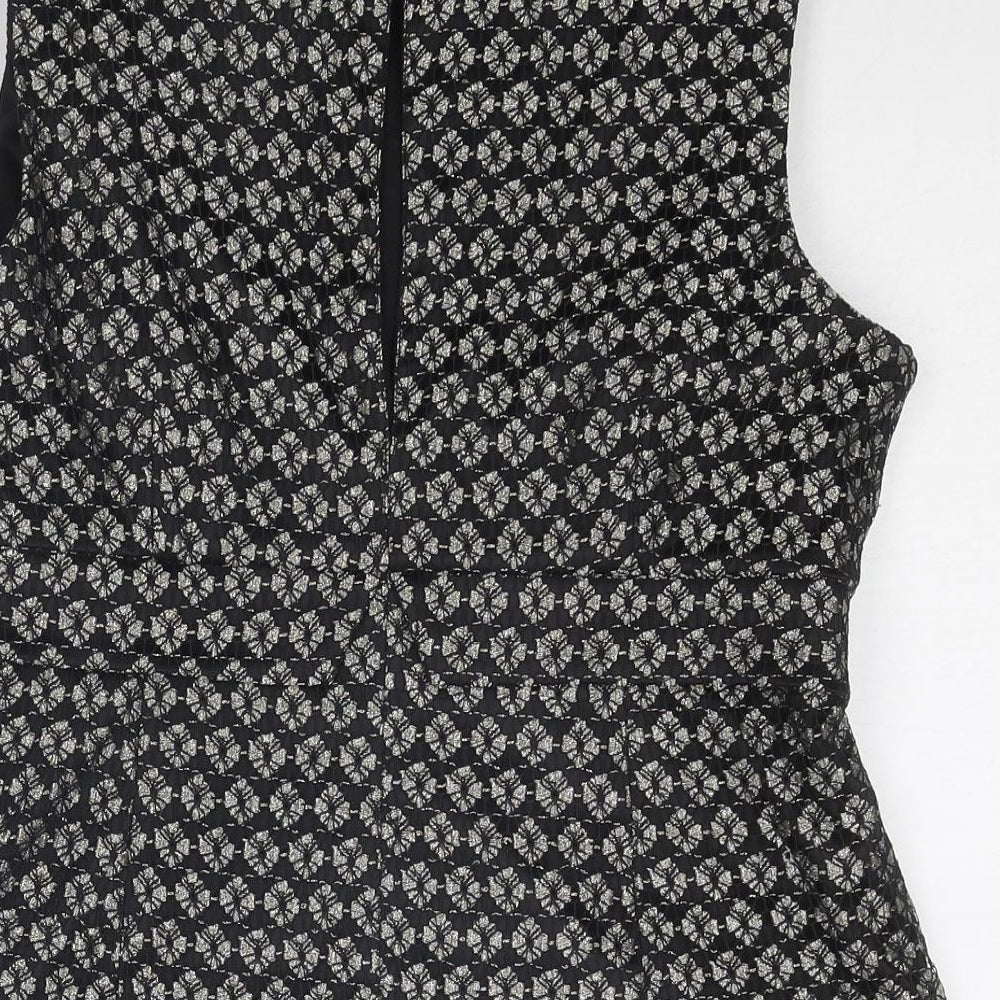 NEXT Womens Black Geometric Nylon Basic Tank Size 14 Round Neck