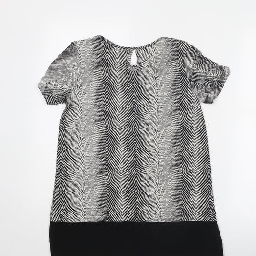 CMD Womens Black Geometric Polyester Basic Blouse Size 10 Round Neck