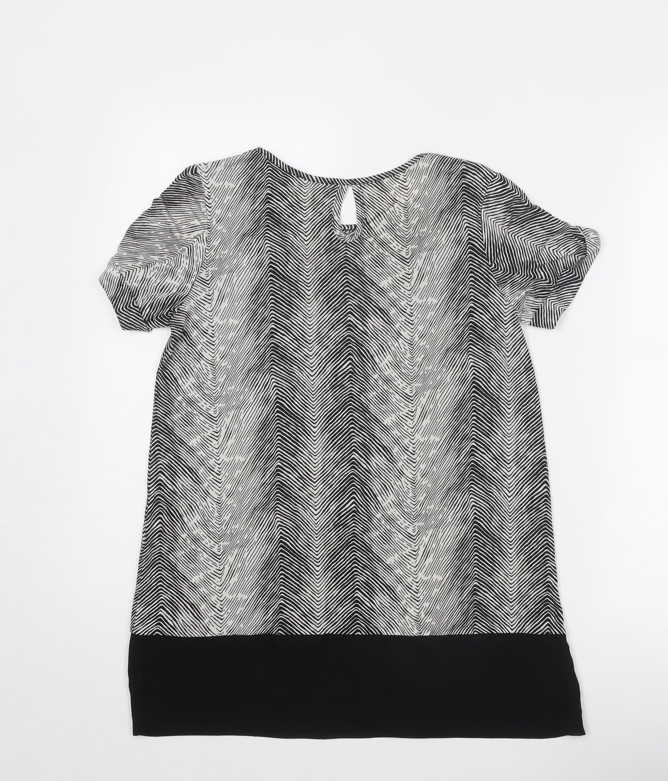 CMD Womens Black Geometric Polyester Basic Blouse Size 10 Round Neck