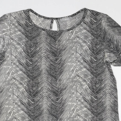 CMD Womens Black Geometric Polyester Basic Blouse Size 10 Round Neck